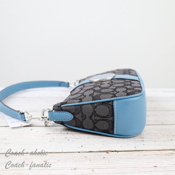 NWT Coach C8306 Lonnie Baguette Crossbody In Signature Jacquard in Pacific Blue - Picture 11 of 12